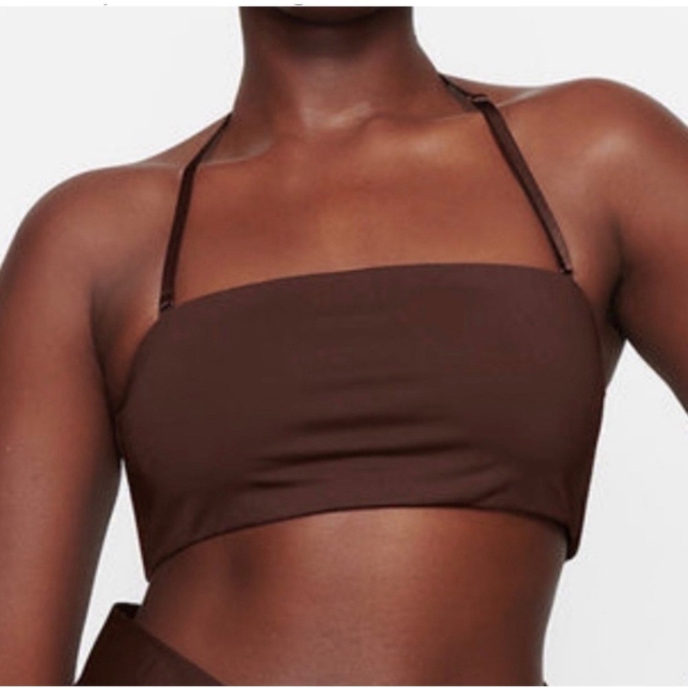 SKIMS Recycled Swim Bandeau Bikini Top in Cocoa Brown, Women's Size M, NWT